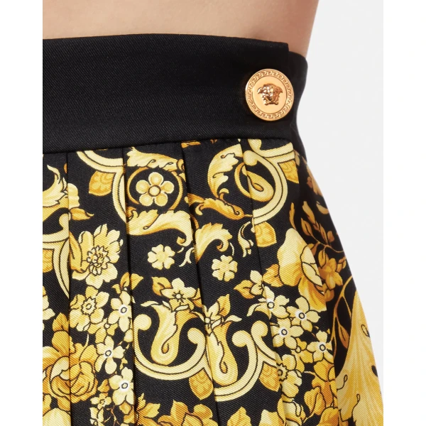 Versace Printed Silk Twill Pleated Mini Skirt in Black and Print, Ref. 1000829, view 3 | Pleated Skirts