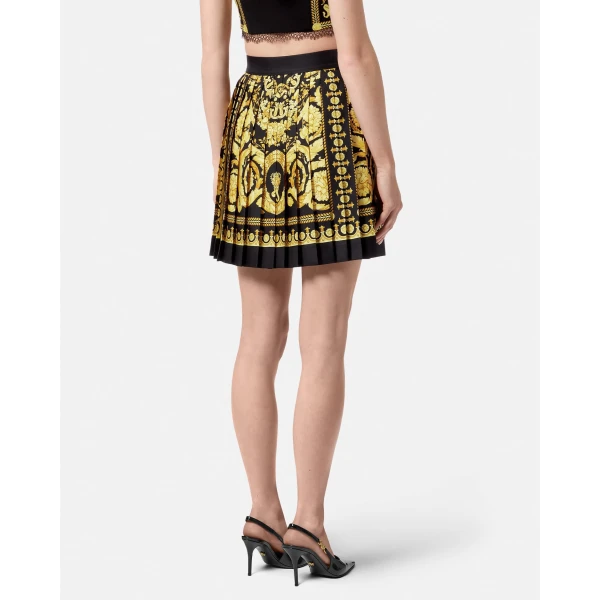 Versace Printed Silk Twill Pleated Mini Skirt in Black and Print, Ref. 1000829, view 5 | Pleated Skirts