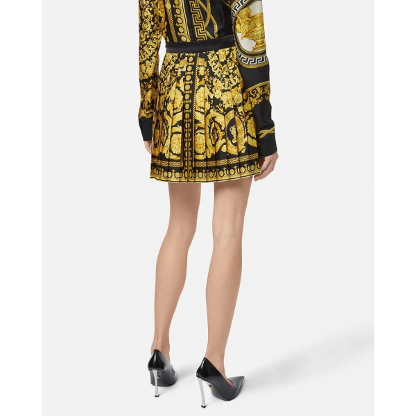 Versace Printed Silk Twill Pleated Mini Skirt in Black and Print, Ref. 1004222, view 5 | Pleated Skirts