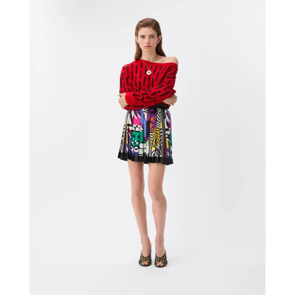 Versace Printed Silk Twill Pleated Mini Skirt in Print, view 2 | Pleated Skirts