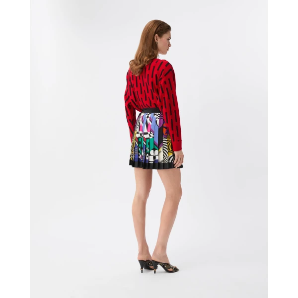 Versace Printed Silk Twill Pleated Mini Skirt in Print, view 3 | Pleated Skirts