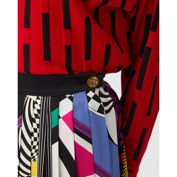 Versace Printed Silk Twill Pleated Mini Skirt in Print, view 5 | Pleated Skirts
