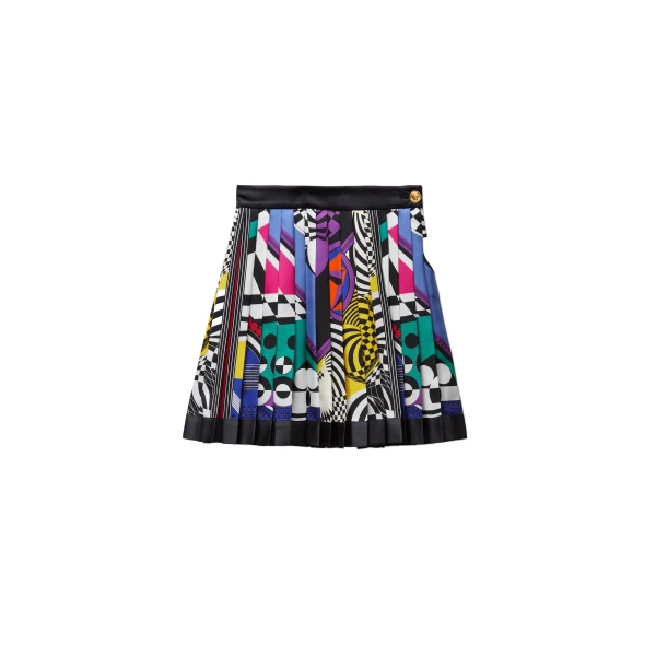 Printed Silk Twill Pleated Mini Skirt in Print