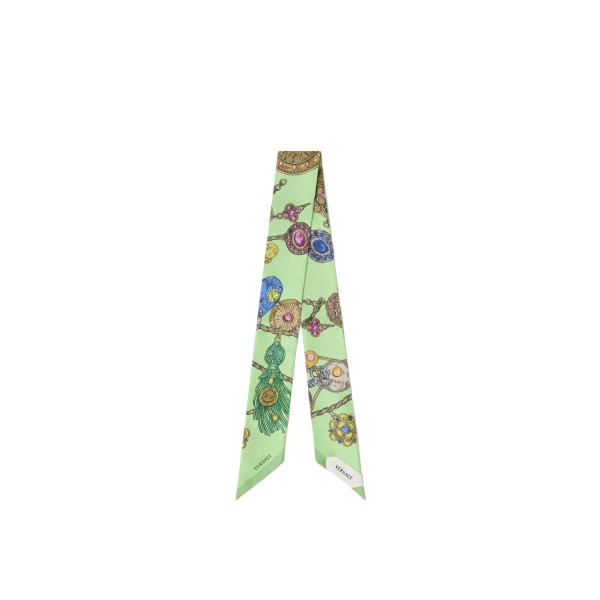 Versace Printed Silk Twill Ribbon in Green | Scarves | Coveti