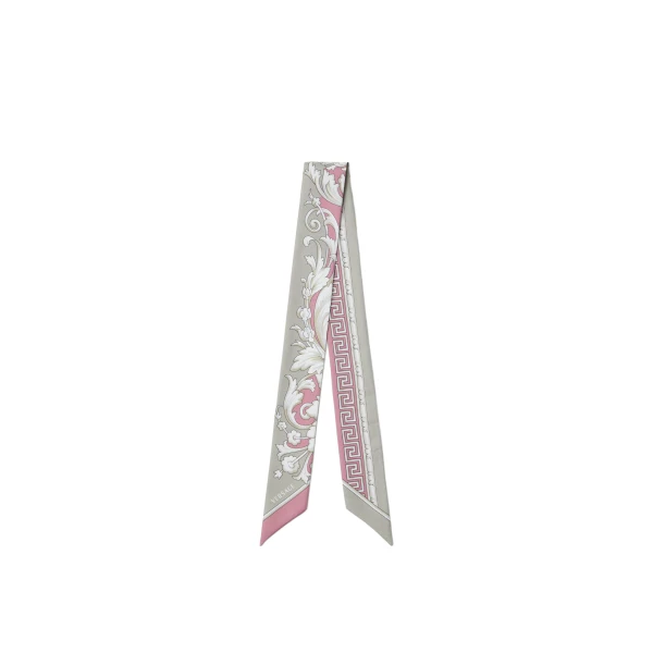 Printed Silk Twill Ribbon in Grey and Pink