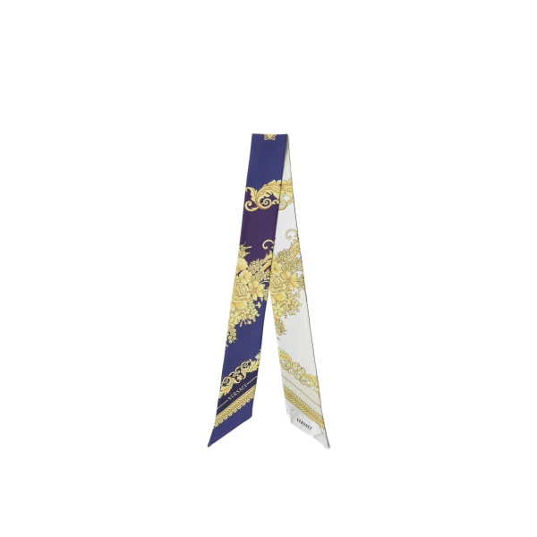 Printed Silk Twill Ribbon in Purple and White