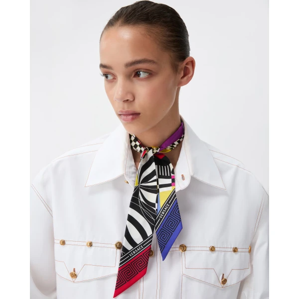 Versace Printed Silk Twill Ribbon in Teatro Print, view 2 | Scarves