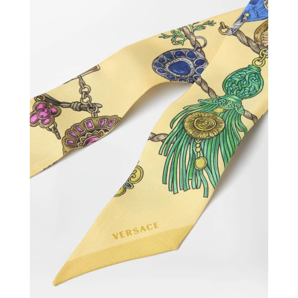 Versace Printed Silk Twill Ribbon in Yellow, view 2 | Scarves