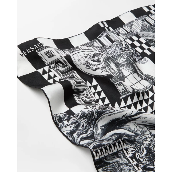 Versace Printed Silk Twill Scarf 55 cm in Black, view 2 | Scarves