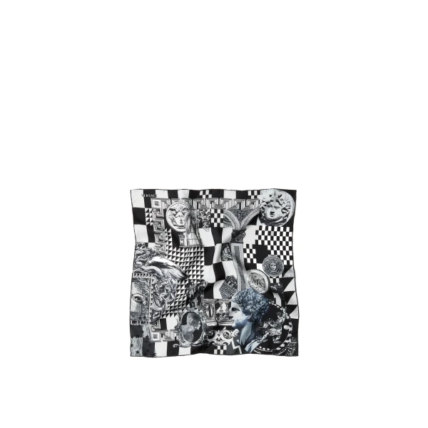 Printed Silk Twill Scarf 55 cm in Black