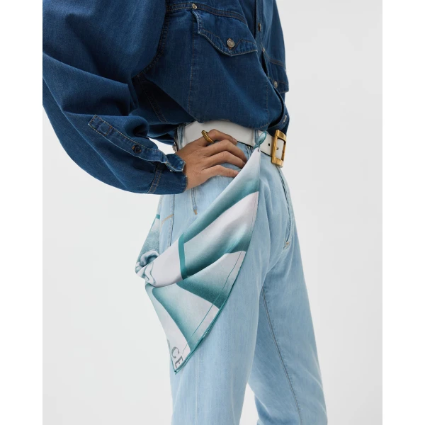Versace Printed Silk Twill Scarf 55 cm in Light Blue, view 2 | Scarves