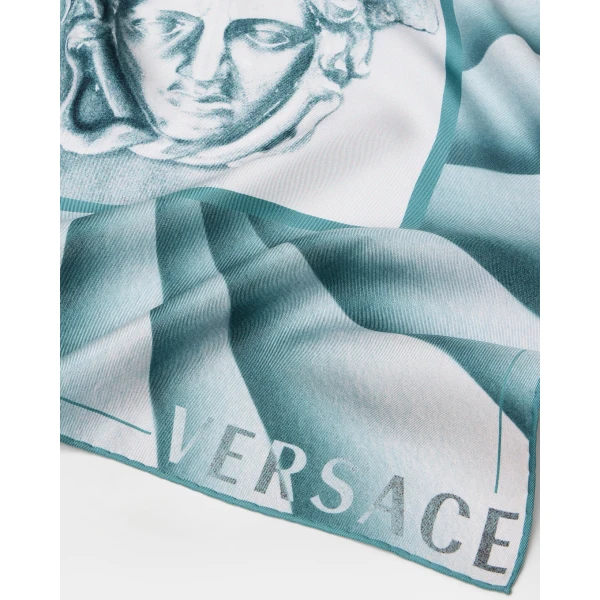 Versace Printed Silk Twill Scarf 55 cm in Light Blue, view 3 | Scarves