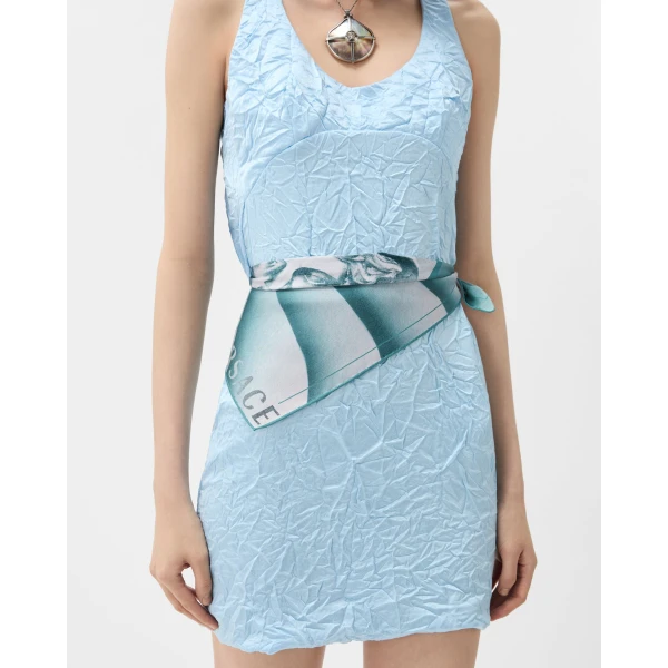 Versace Printed Silk Twill Scarf 55 cm in Light Blue, view 4 | Scarves