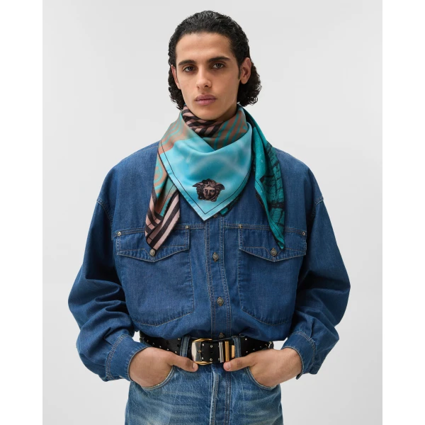 Versace Printed Silk Twill Scarf 90 cm in Floating By Print, view 4 | Scarves