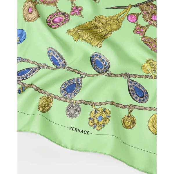 Versace Printed Silk Twill Scarf 90 cm in Green, view 2 | Scarves