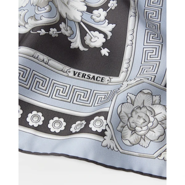 Versace Printed Silk Twill Scarf 90 cm in Grey and Black, view 2 | Scarves