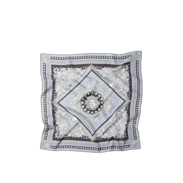 Versace Printed Silk Twill Scarf 90 cm in Grey and Black | Scarves | Coveti