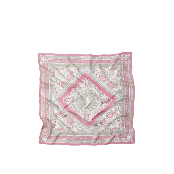 Printed Silk Twill Scarf 90 cm in Grey and Pink