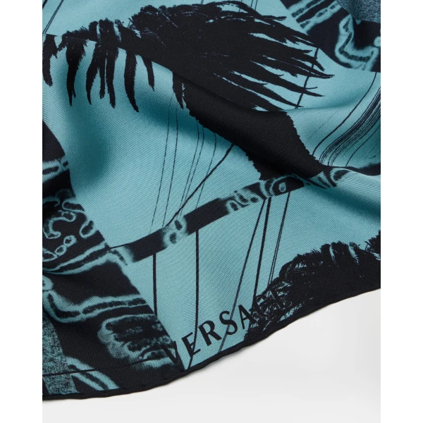 Versace Printed Silk Twill Scarf 90 cm in Light Blue, view 3 | Scarves