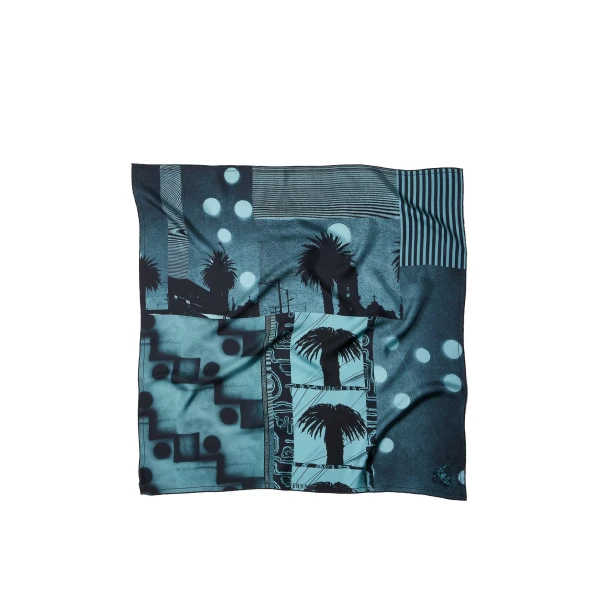 Printed Silk Twill Scarf 90 cm in Light Blue