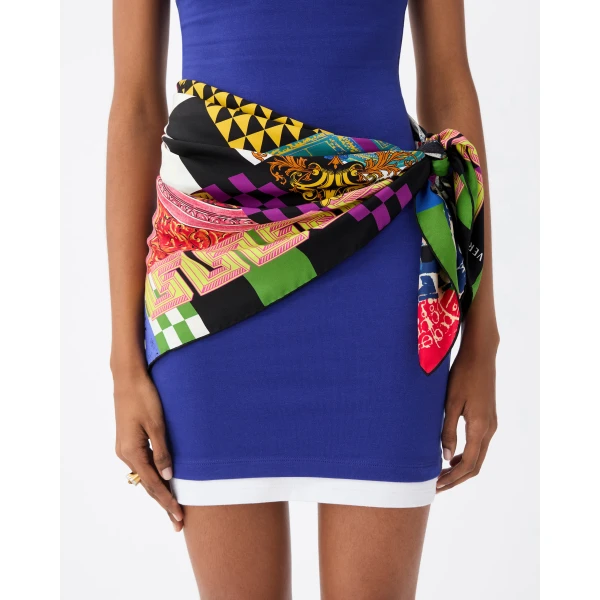 Versace Printed Silk Twill Scarf 90 cm in Medusa Collage Print, view 2 | Scarves