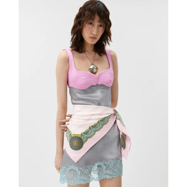 Versace Printed Silk Twill Scarf 90 cm in Pink, view 2 | Scarves