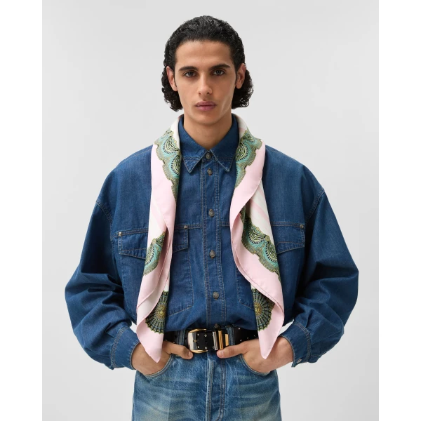 Versace Printed Silk Twill Scarf 90 cm in Pink, view 4 | Scarves