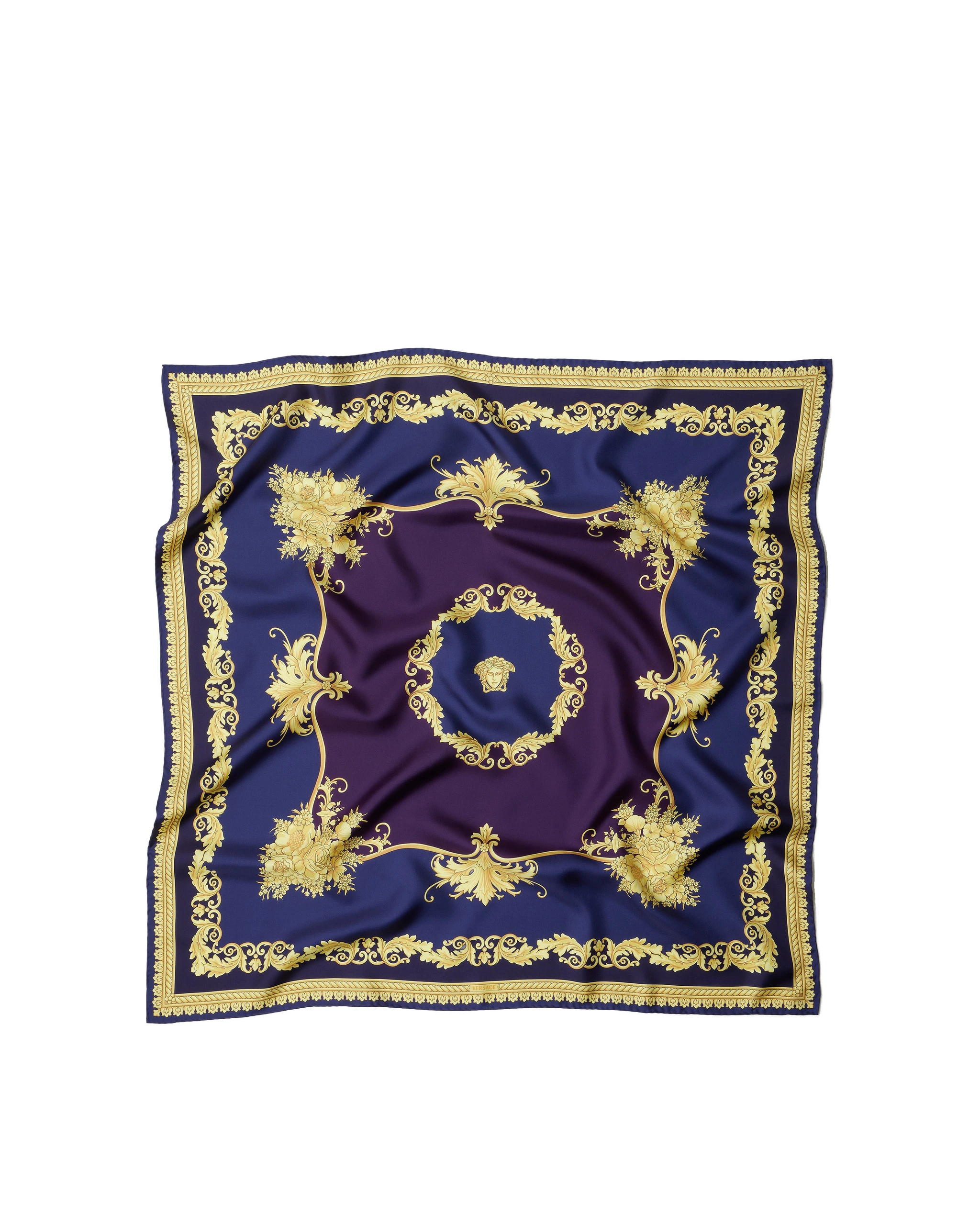 Versace Printed Silk Twill Scarf 90 cm in Purple and Gold Versace Printed Silk Twill Scarf 90 cm in Purple and Gold | Scarves | Coveti