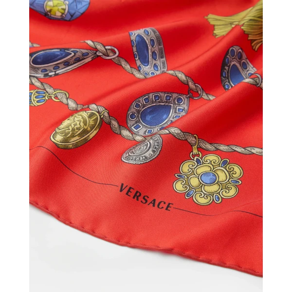 Versace Printed Silk Twill Scarf 90 cm in Red, view 2 | Scarves