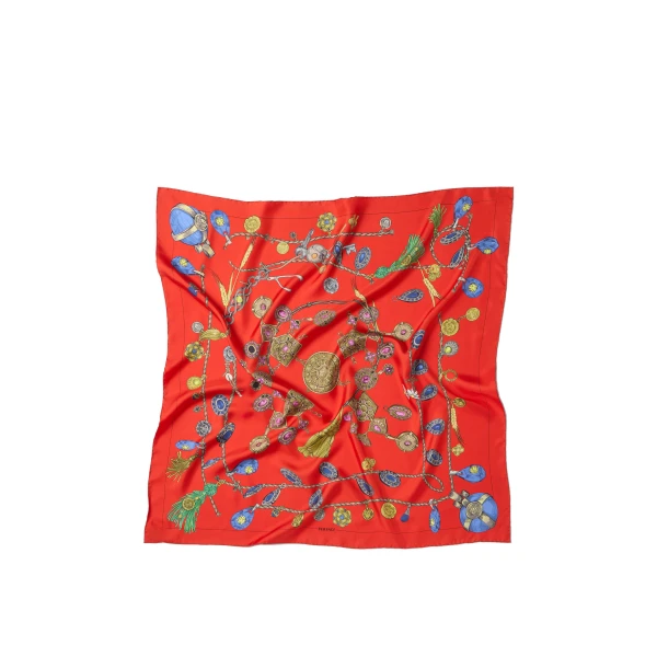 Versace Printed Silk Twill Scarf 90 cm in Red | Scarves | Coveti