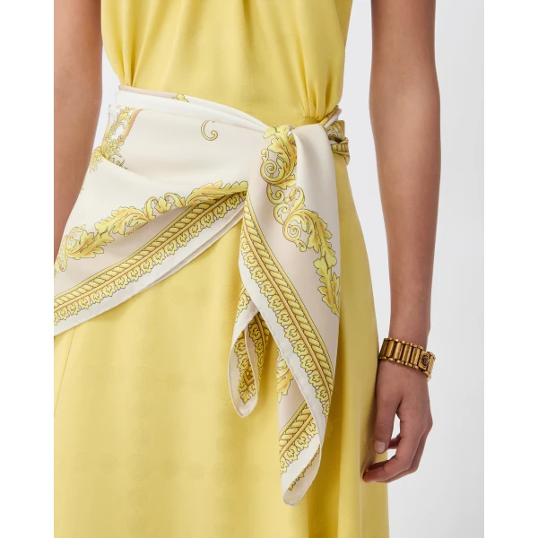Versace Printed Silk Twill Scarf 90 cm in White and Gold, view 2 | Scarves