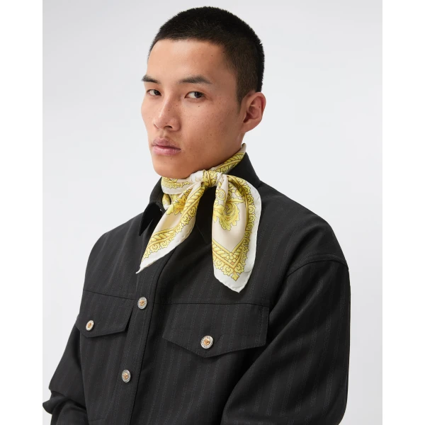 Versace Printed Silk Twill Scarf 90 cm in White and Gold, view 4 | Scarves