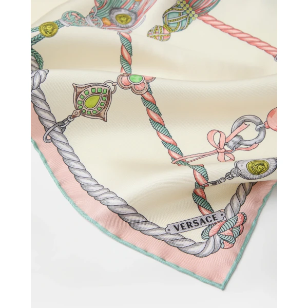 Versace Printed Silk Twill Scarf 90 cm in White and Hangin' Out Print, view 2 | Scarves