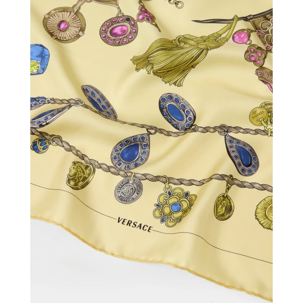 Versace Printed Silk Twill Scarf 90 cm in Yellow, view 2 | Scarves