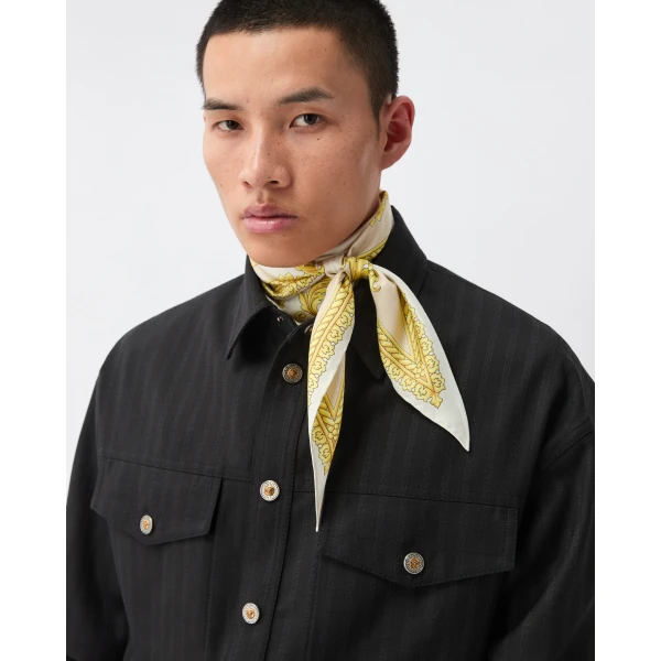 Versace Printed Silk Twill Scarf in White and Gold, view 4 | Scarves
