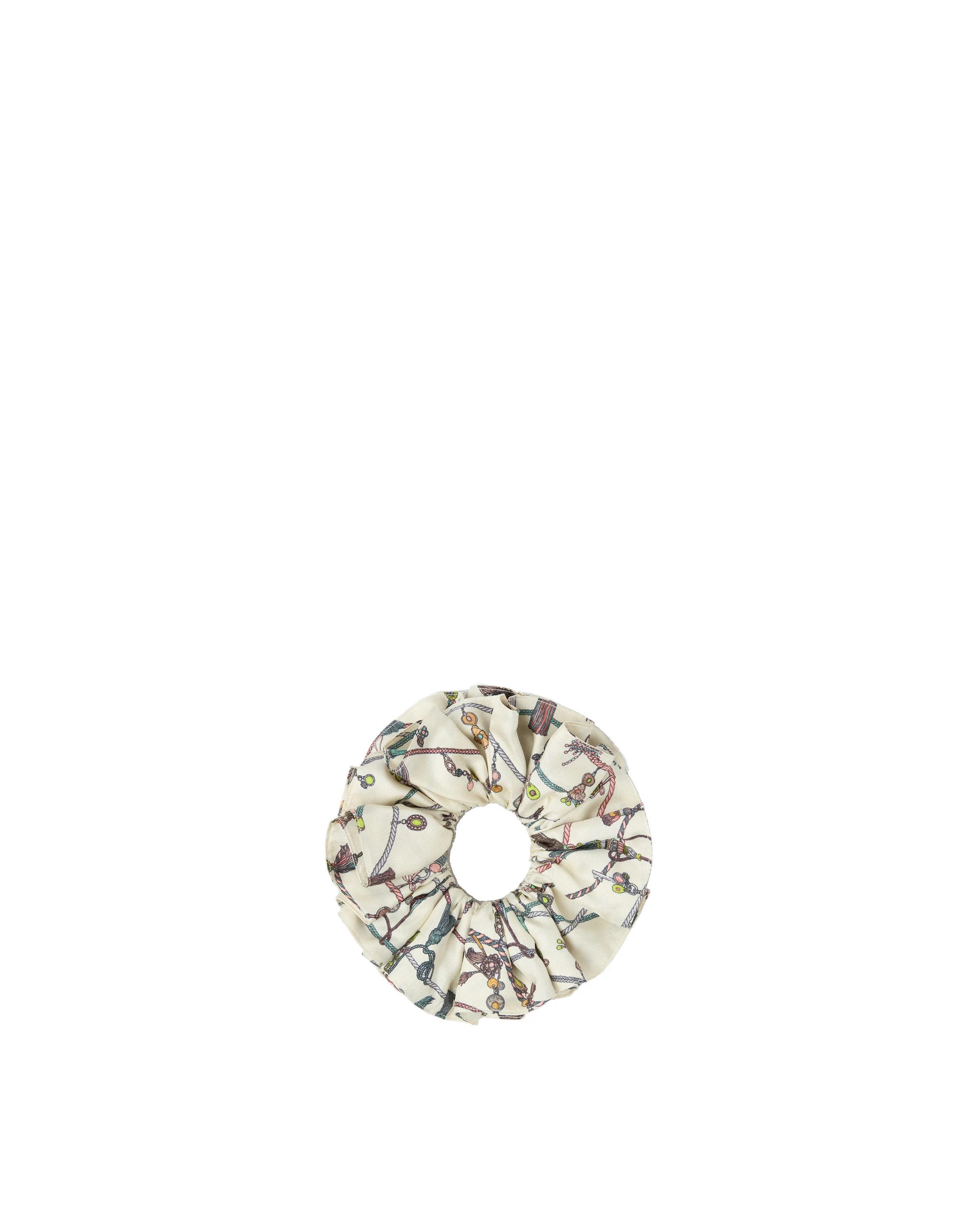 Versace Printed Silk Twill Scrunchie in White and Hangin' Out Print Versace Printed Silk Twill Scrunchie in White and Hangin' Out Print | Hair Accessories | Coveti