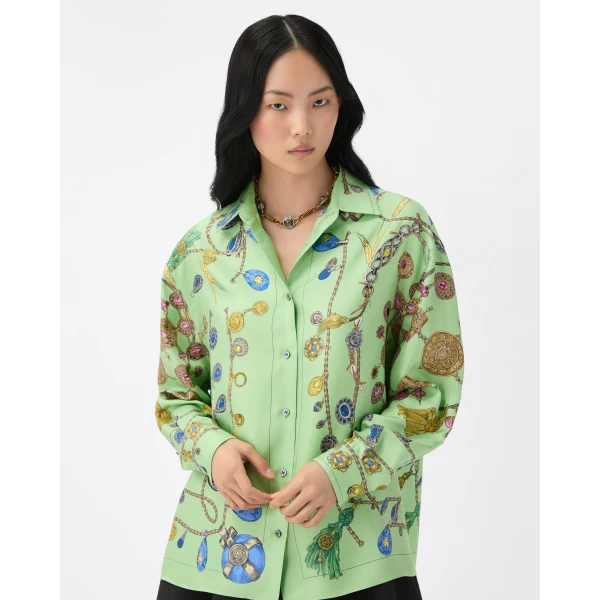 Versace Printed Silk Twill Shirt in Green, Ref. 1025686, view 2 | Shirts
