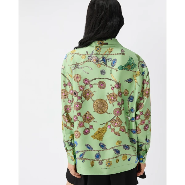 Versace Printed Silk Twill Shirt in Green, Ref. 1025686, view 3 | Shirts