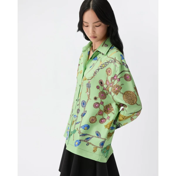 Versace Printed Silk Twill Shirt in Green, Ref. 1025686, view 4 | Shirts