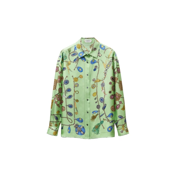 Versace Printed Silk Twill Shirt in Green, Ref. 1025686 | Shirts | Coveti