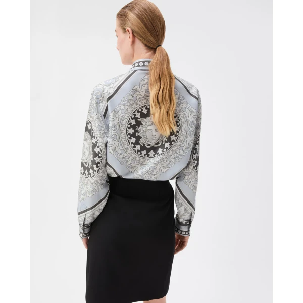 Versace Printed Silk Twill Shirt in Grey and Black, view 3 | Shirts