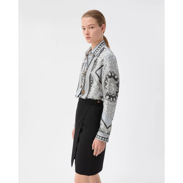 Versace Printed Silk Twill Shirt in Grey and Black, view 4 | Shirts