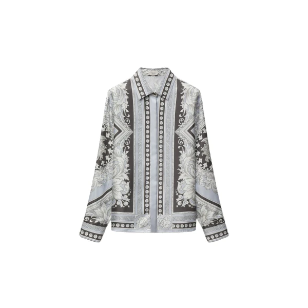 Printed Silk Twill Shirt in Grey and Black
