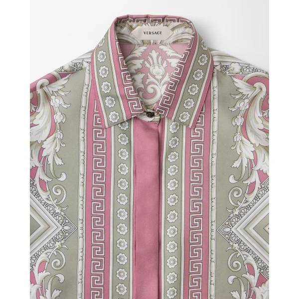 Versace Printed Silk Twill Shirt in Grey and Pink, view 2 | Shirts