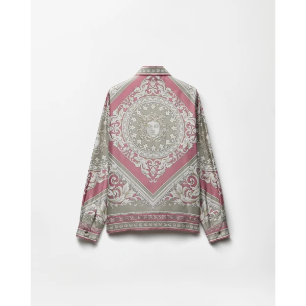Versace Printed Silk Twill Shirt in Grey and Pink, view 3 | Shirts