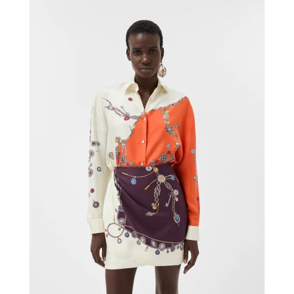 Versace Printed Silk Twill Shirt in Orange, view 2 | Shirts