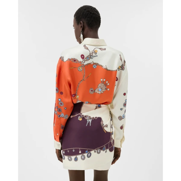 Versace Printed Silk Twill Shirt in Orange, view 3 | Shirts