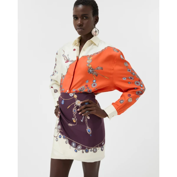 Versace Printed Silk Twill Shirt in Orange, view 4 | Shirts