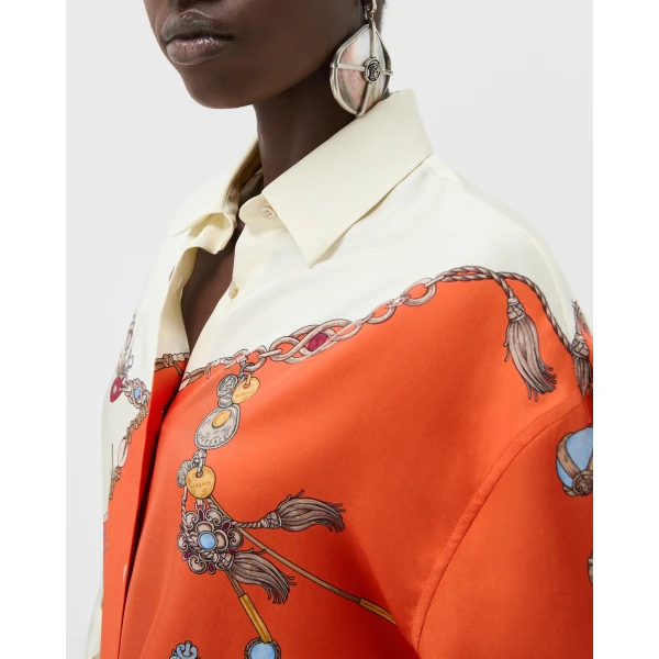Versace Printed Silk Twill Shirt in Orange, view 5 | Shirts
