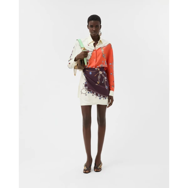 Versace Printed Silk Twill Shirt in Orange, view 6 | Shirts
